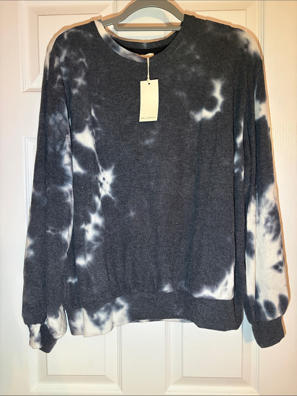 Melloday Charcoal & White Tie-Dye Crewneck Sweater
